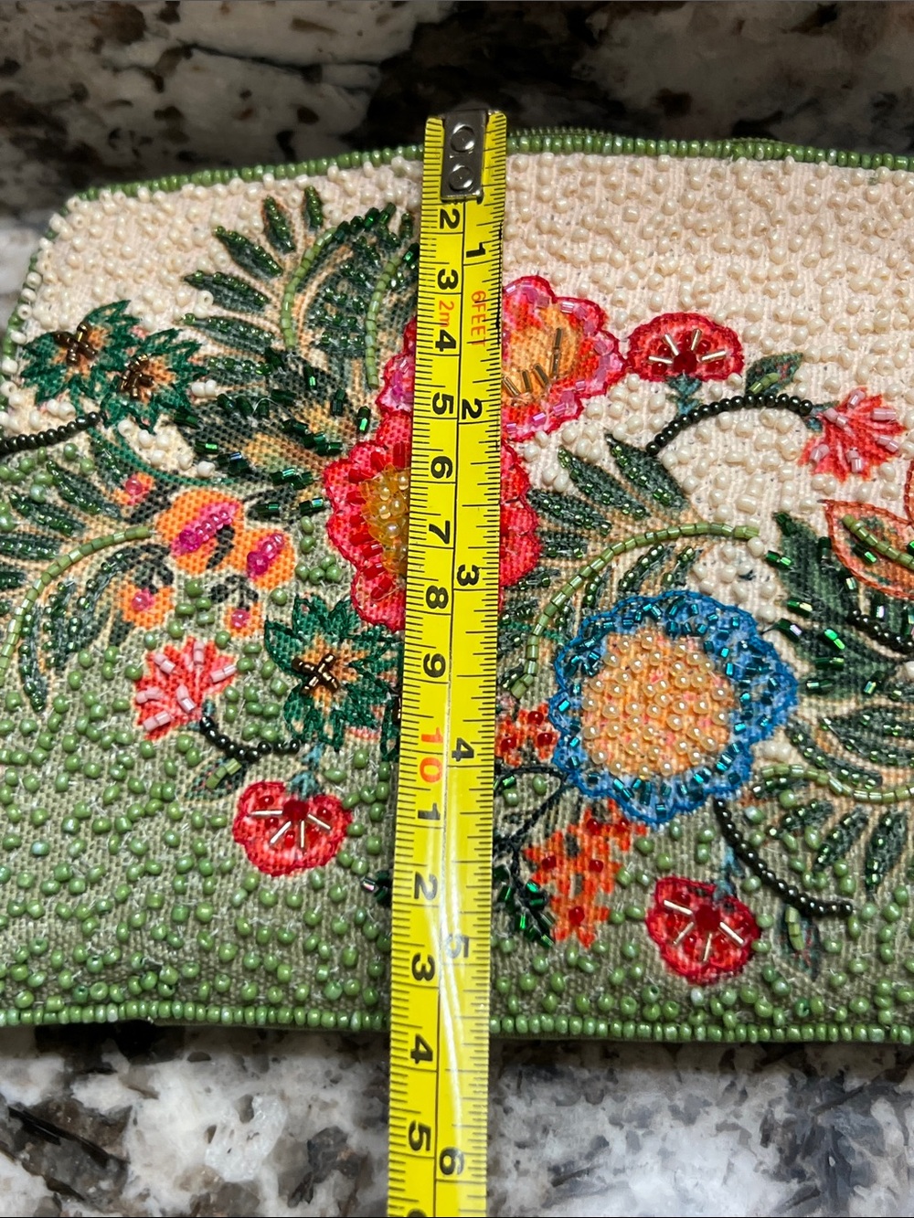 Floral Beaded Clutch - Green & Cream - Picture 8 of 8